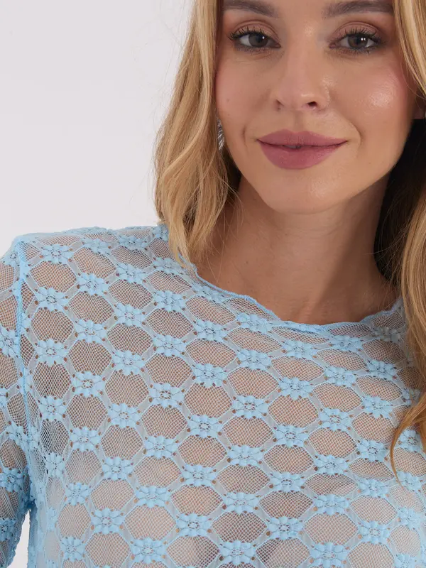 Factory Price Светлосиня дантелена блуза
