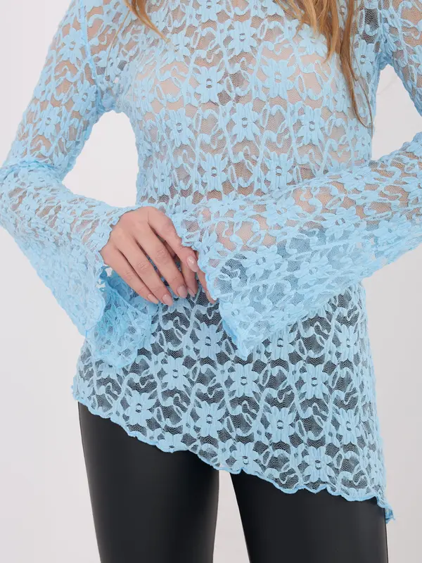Factory Price Светлосиня дантелена блуза