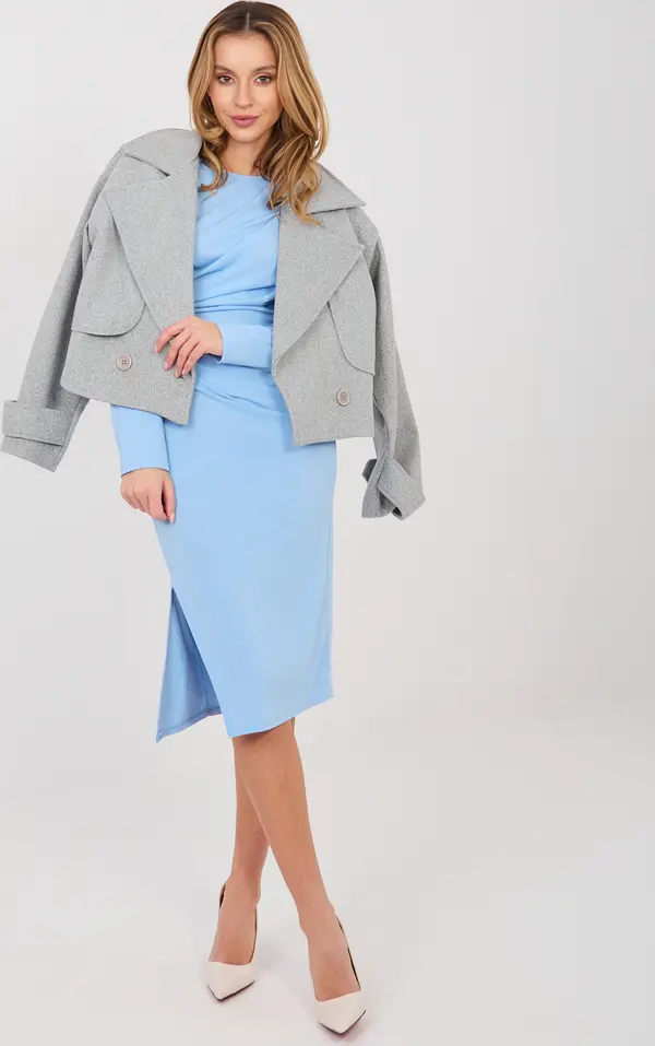 RUE PARIS Светлосиня миди рокля с дълги ръкави