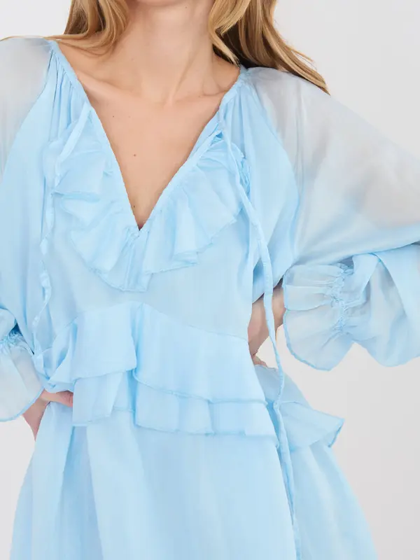 Italy Moda Светлосиня миди рокля с връзки