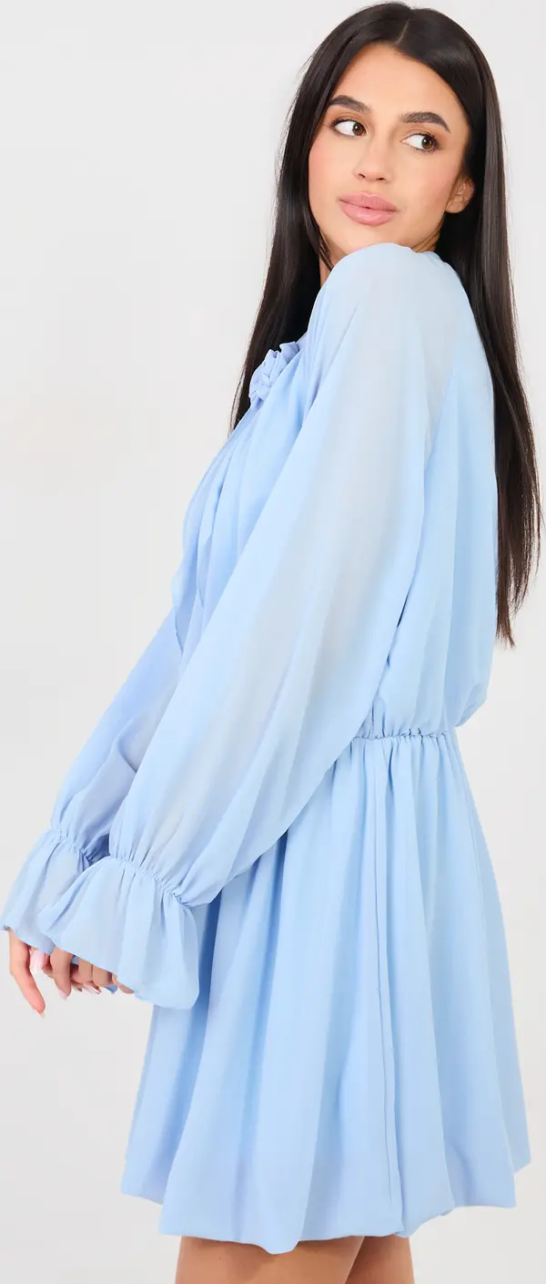 RUE PARIS Светлосиня мини рокля с дълъг ръкав