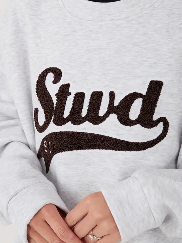 RUE PARIS Светлосив пъстър суитшърт с надпис Rue Paris