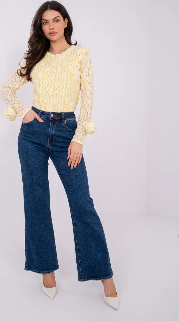 Italy Moda Светложълта дантелена блуза