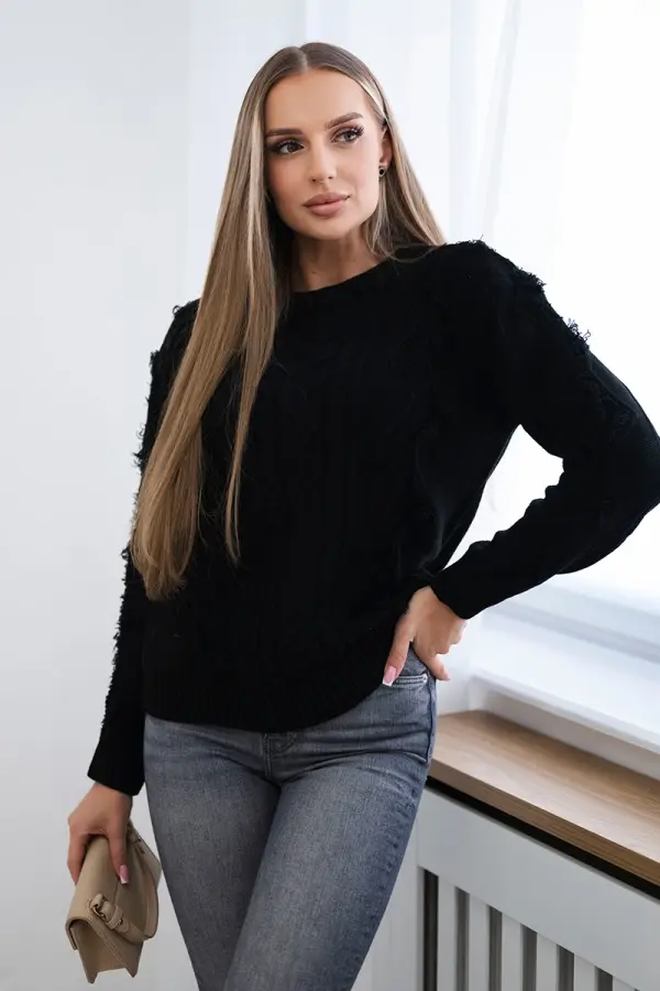 Kesi Sweater with cable weave in black