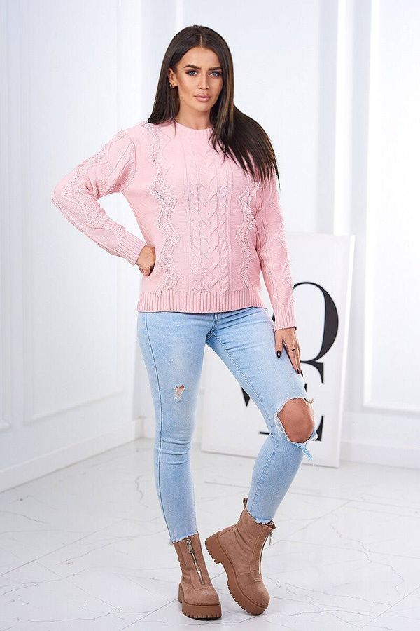 marka niezdefiniowana Sweater with cable weave powder pink