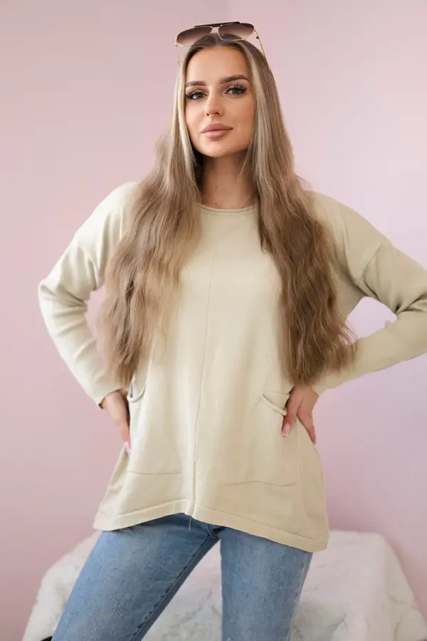 Kesi Sweater with front pockets beige