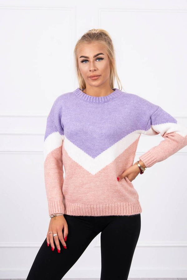 marka niezdefiniowana Sweater with geometric patterns purple+powder pink