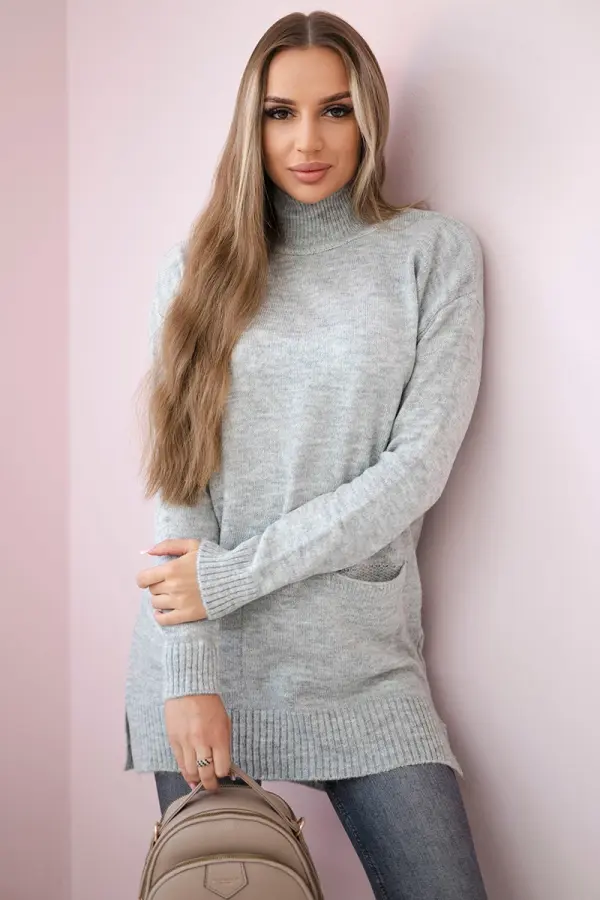 Kesi Sweater with stand-up collar gray