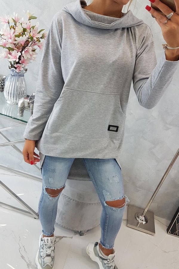 marka niezdefiniowana Sweatshirt with a long back and a hood in grey