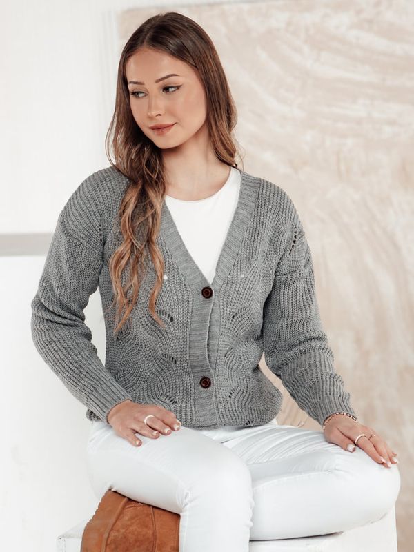 DStreet Sweter damski rozpinany KNITVIA jasnoszary Dstreet