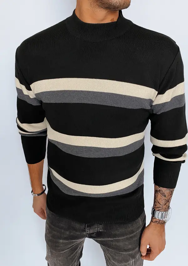 DStreet Sweter męski półgolf w paski czarny Dstreet