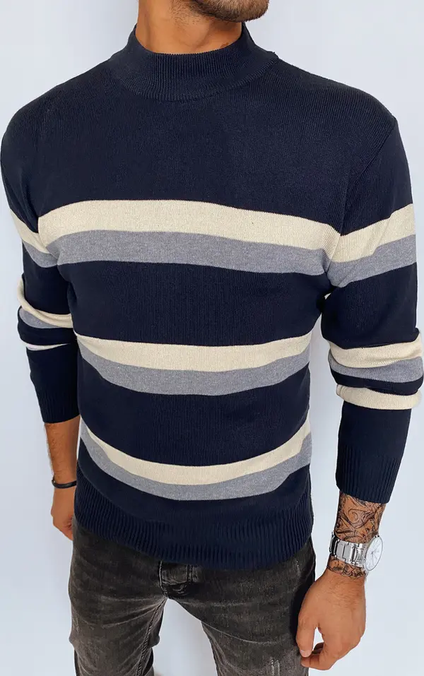 DStreet Sweter męski półgolf w paski granatowy Dstreet