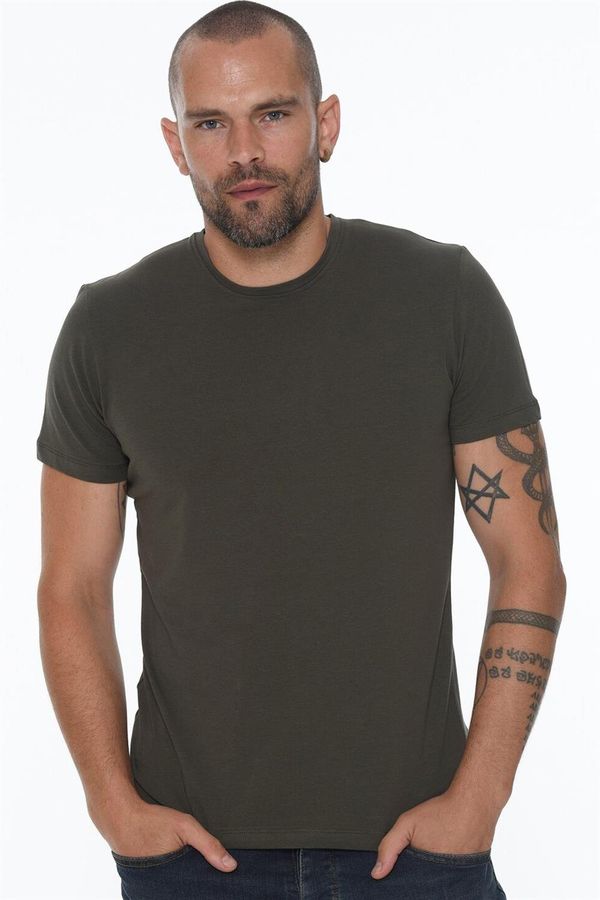 dewberry T8569 DEWBERRY BIKE COLLAR MEN'S T-SHIRT-DARK KHAKI
