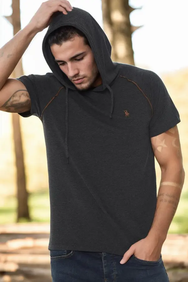 dewberry T8570 DEWBERRY HOODED MEN'S T-SHIRT-DARK ANTHRACITE