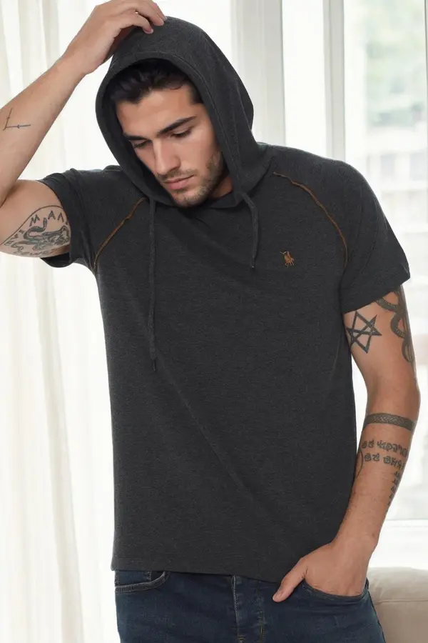 dewberry T9570 DEWBERRY HOODED MEN'S T-SHIRT-ANTHRACITE