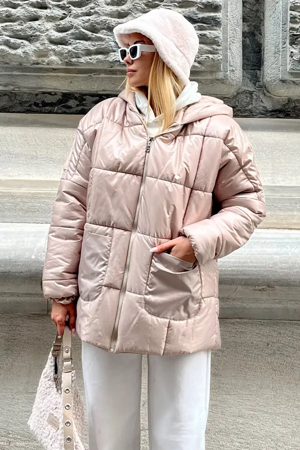 Trend Alaçatı Stili Тенденция Alaçatı Stili Дамски камък с качулка външен джоб Puffer мода извънгабаритни подпухнали палто