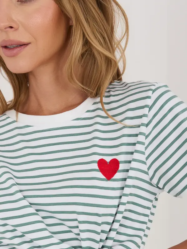 Italy Moda Тениска с бродерия на сърце, каки