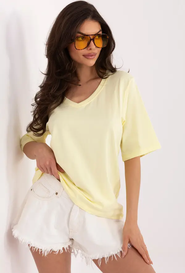 RUE PARIS Тениска с V-образно деколте, светложълта