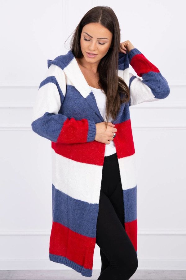 marka niezdefiniowana Three-color striped sweater ecru+jeans+red