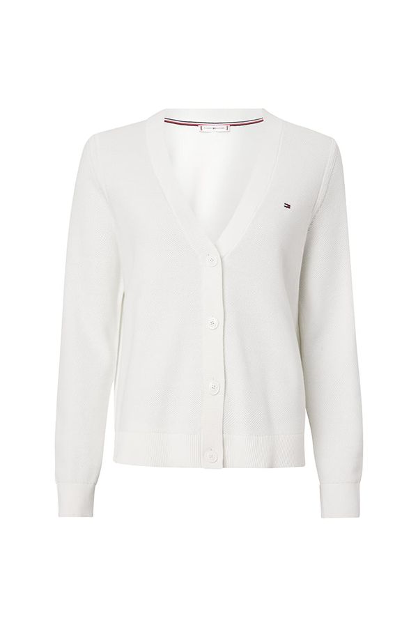 Tommy Hilfiger Tommy Hilfiger Cardigan - ORG CO TEXTURE V-NK CARDIGAN white