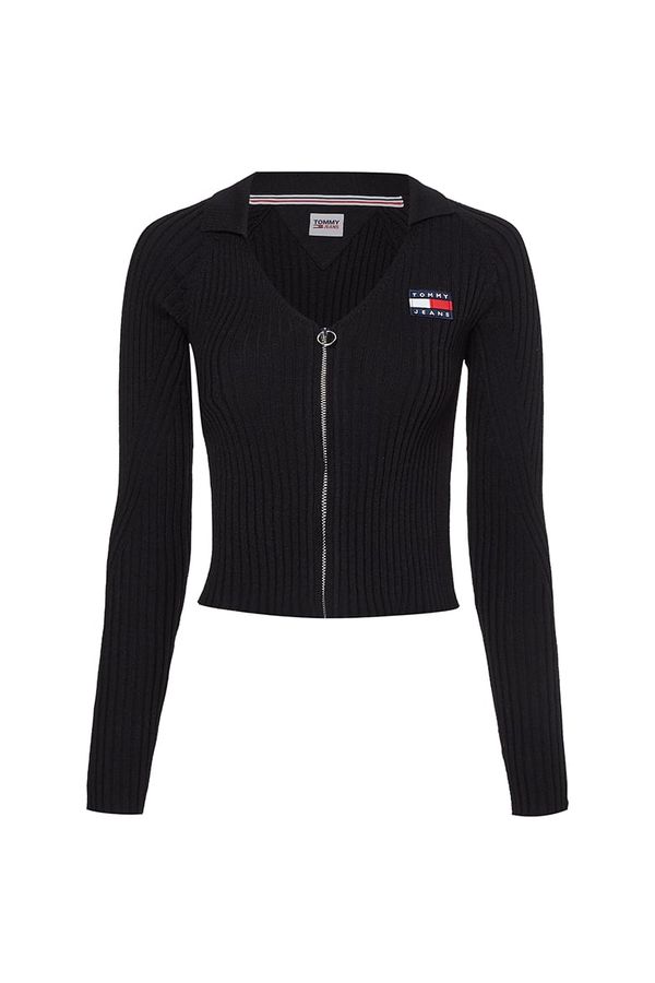 Tommy Hilfiger Tommy Jeans Cardigan - TJW BADGE V-NECK COLLAR ZIPPER THRU black