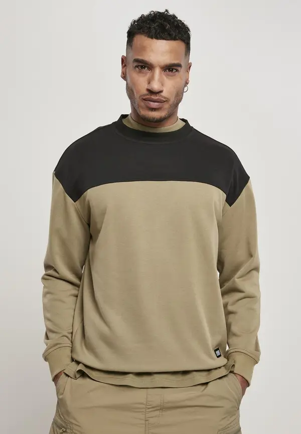Urban Classics Top Block Crewneck Khaki/Black