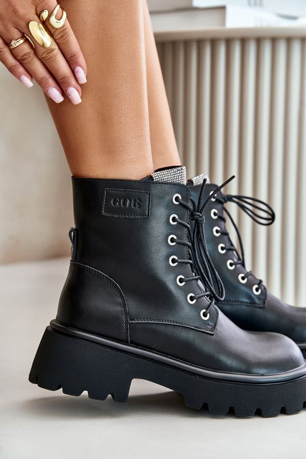 GOE Топли кожени ботуши Workers за жени с цирконий GOE