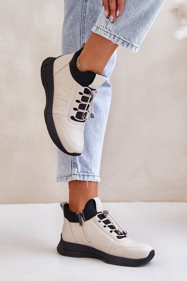 ARTIKER Топли спортни кожени обувки с цип бежови Artiker