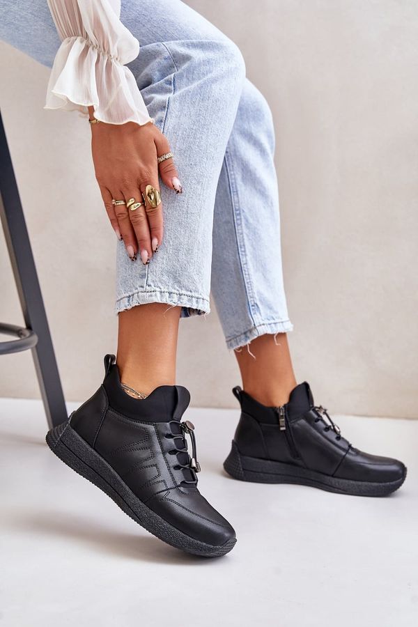 ARTIKER Топли спортни кожени обувки с цип Черни Artiker