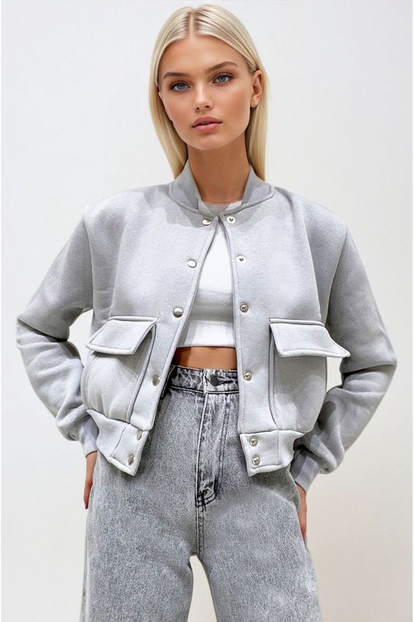 Trend Alaçatı Stili Trend Alaçatı Stili Light Grey Women's Jacket