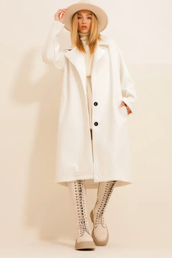 Trend Alaçatı Stili Trend Alaçatı Stili Women Ecru Cachet Unlined Long Coat
