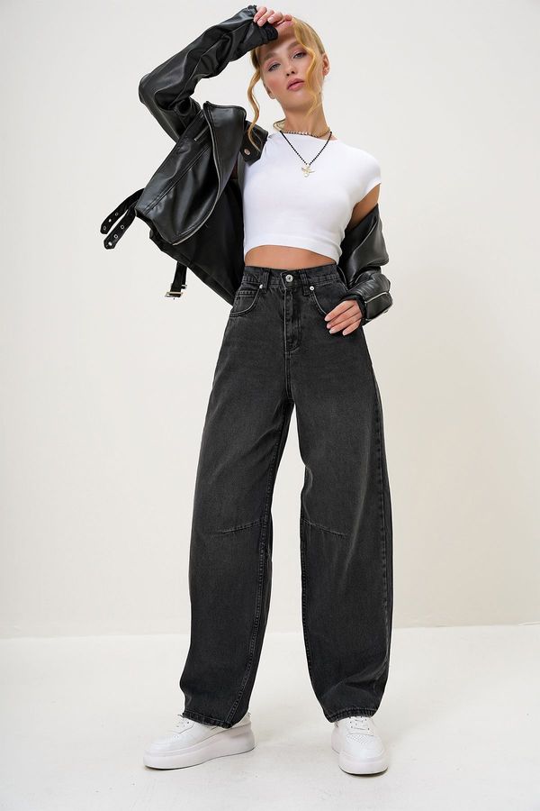 Trend Alaçatı Stili Trend Alaçatı Stili Women's Black High Waist Baggy Balloon Jean