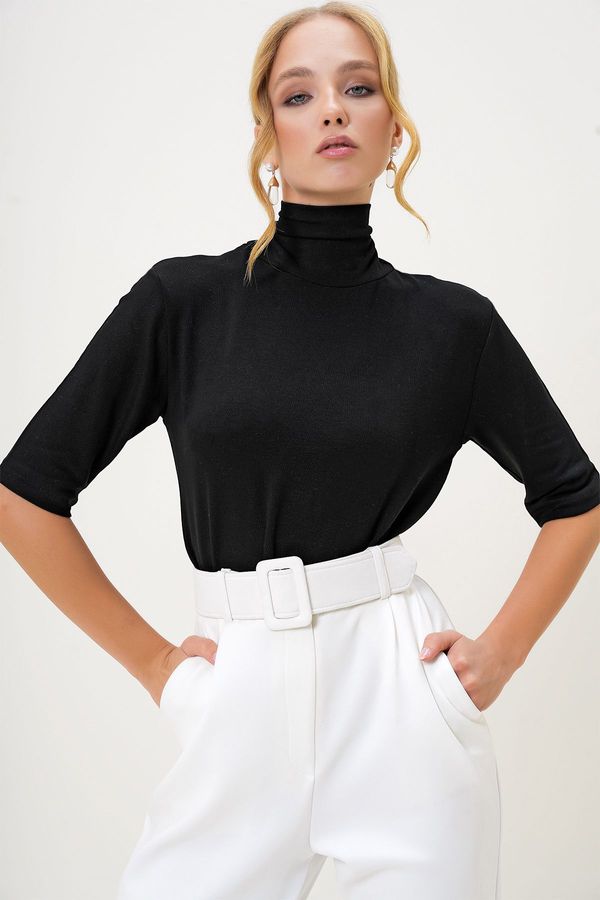 Trend Alaçatı Stili Trend Alaçatı Stili Women's Black Turtleneck Half Sleeve Knitwear Blouse