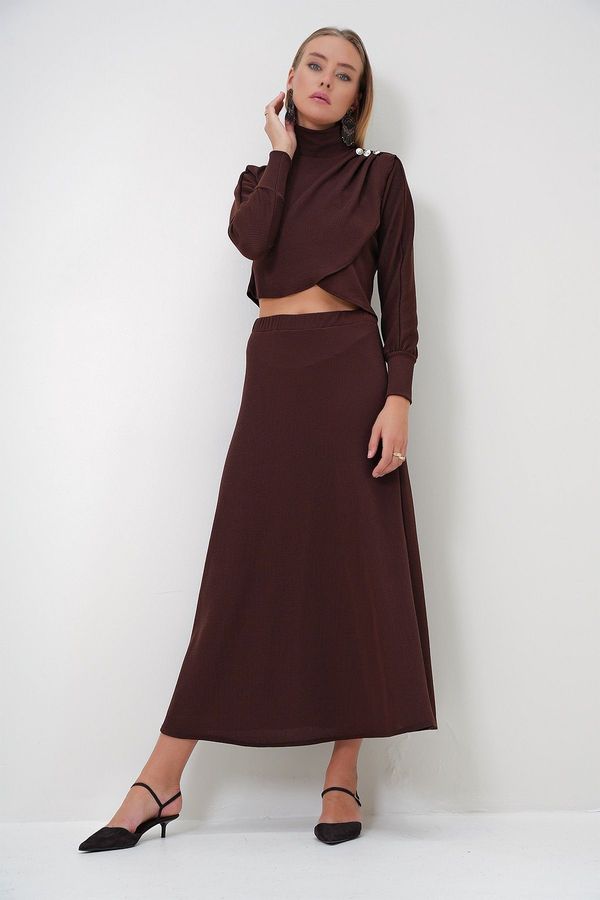 Trend Alaçatı Stili Trend Alaçatı Stili Women's Brown Bottom-Top Set