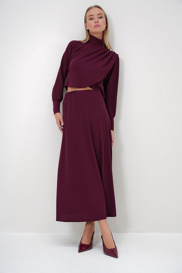 Trend Alaçatı Stili Trend Alaçatı Stili Women's Claret Red Bottom-Top Set