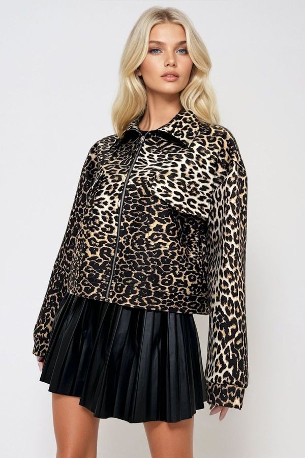Trend Alaçatı Stili Trend Alaçatı Stili Women's Leopard Double Pocket Zipper Jacket