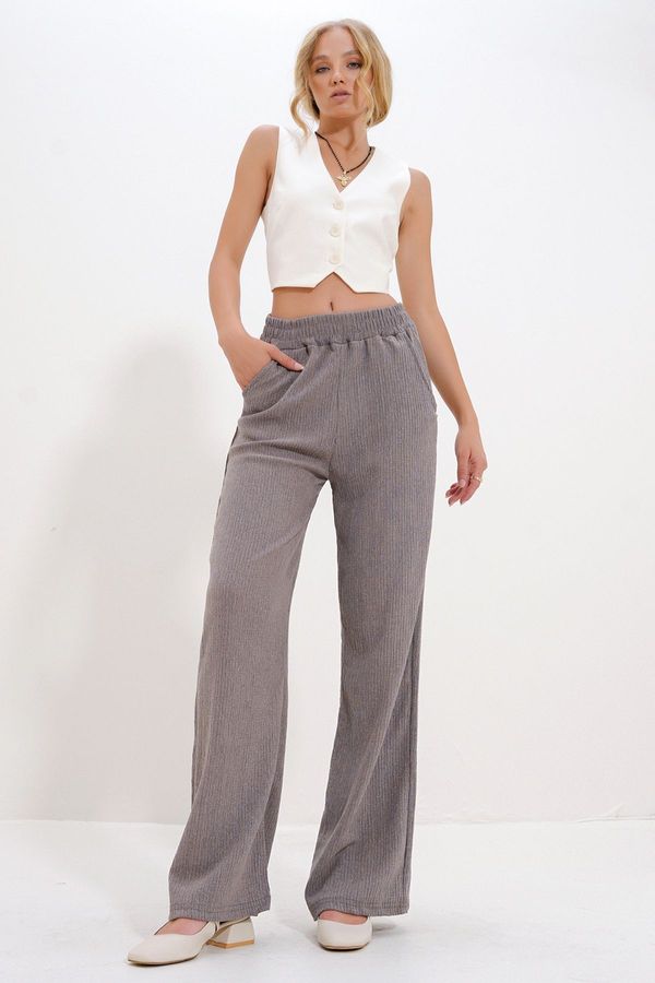 Trend Alaçatı Stili Trend Alaçatı Stili Women's Mink High Waist Elastic Wide Leg Trousers