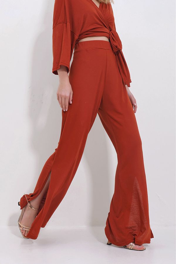 Trend Alaçatı Stili Trend Alaçatı Stili Women's Tile Slit Wide Cut Trousers