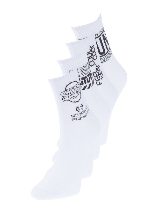 Trendyol Trendyol 4-Pack White Cotton Text Pattern College-Tennis-Medium Size Socks
