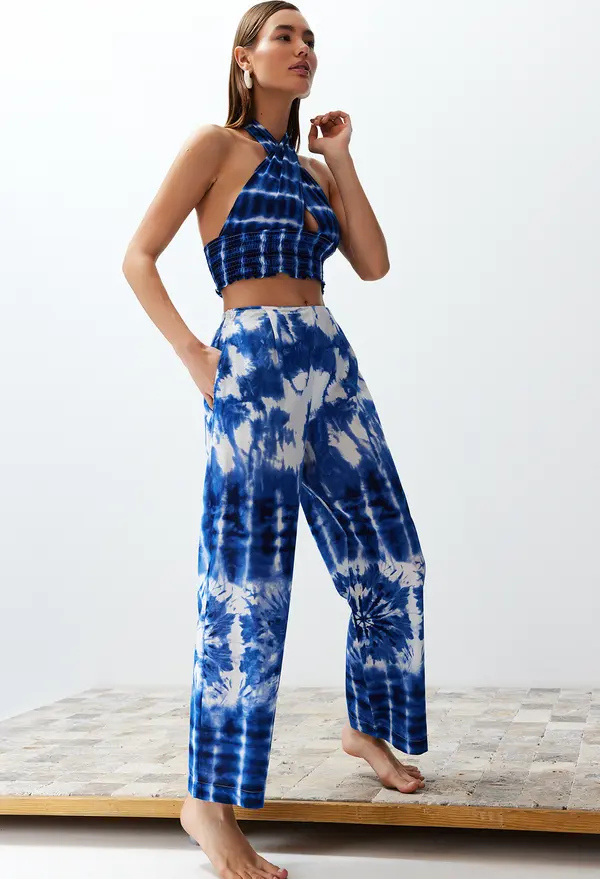 Trendyol Trendyol Abstract Patterned Weaving 100% Cotton Blouse Trousers Beach Set