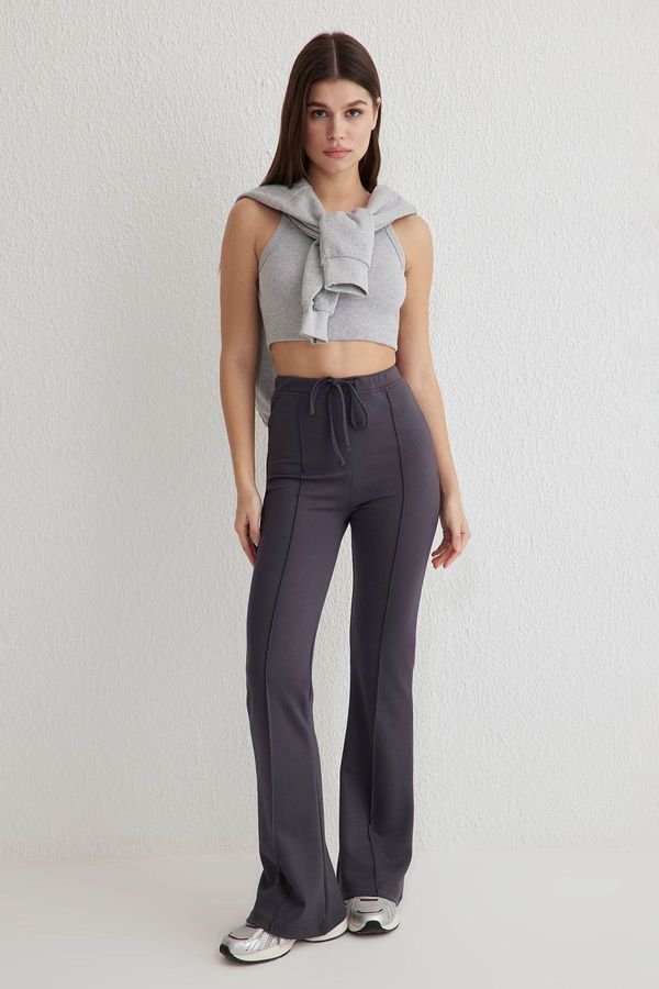 Trendyol Trendyol Anthracite Binding Detailed Interlock Wide leg Flexible Knitted Trousers