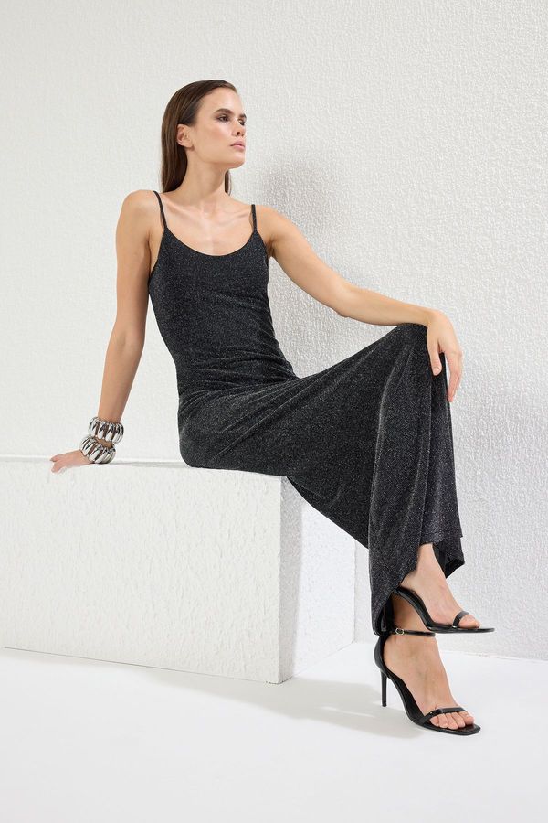 Trendyol Trendyol Anthracite Body-hugging Sparkly Glittery Knitted Maxi Evening & Graduation Dress