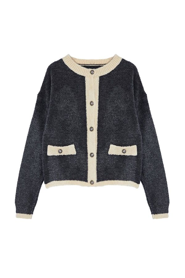 Trendyol Trendyol Anthracite Boucle Thread Knitwear Cardigan