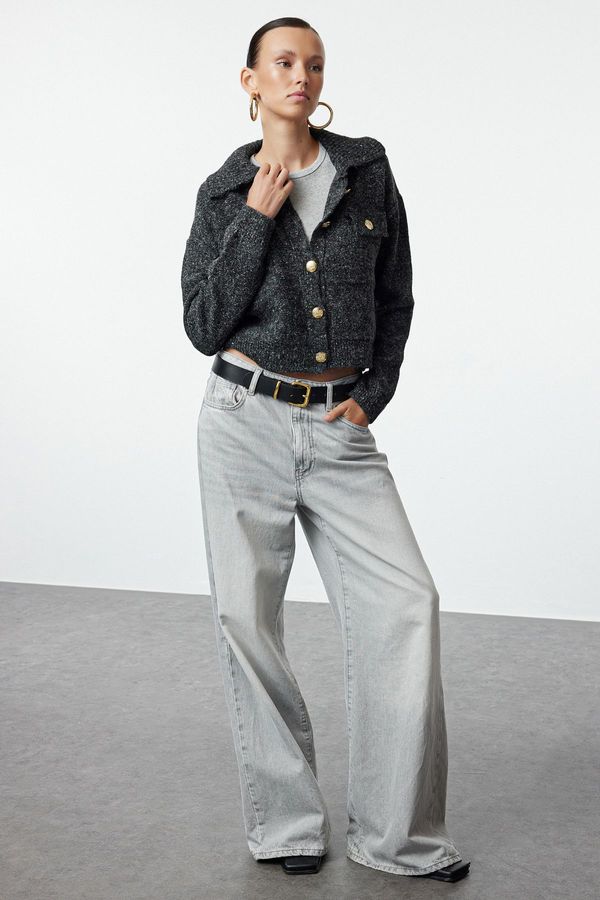 Trendyol Trendyol Anthracite Cotton Premium Quality Knitted Cardigan
