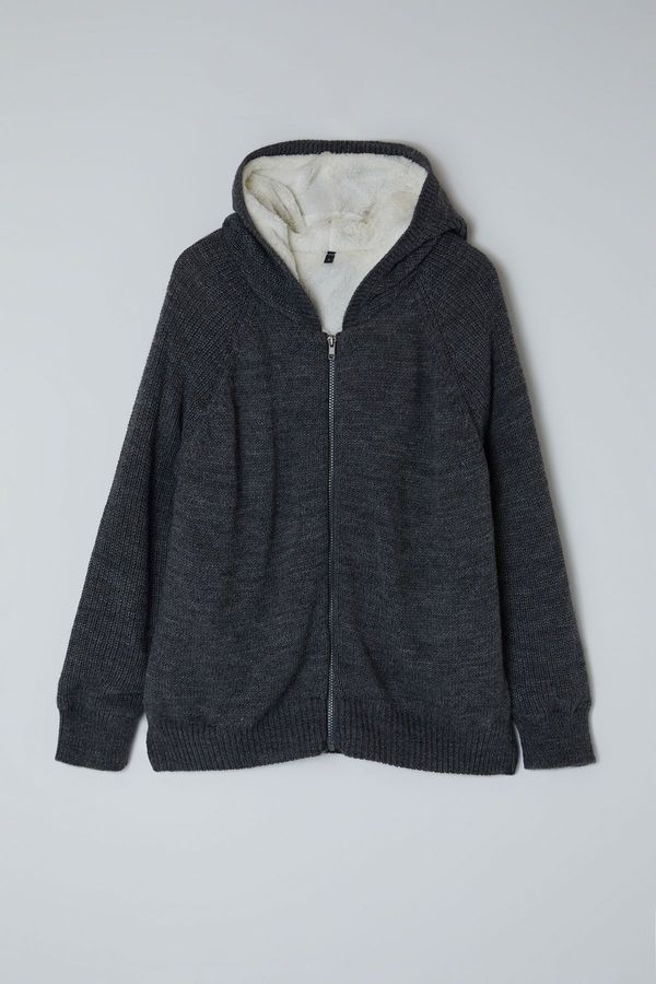 Trendyol Trendyol Anthracite Hooded Knitwear Cardigan