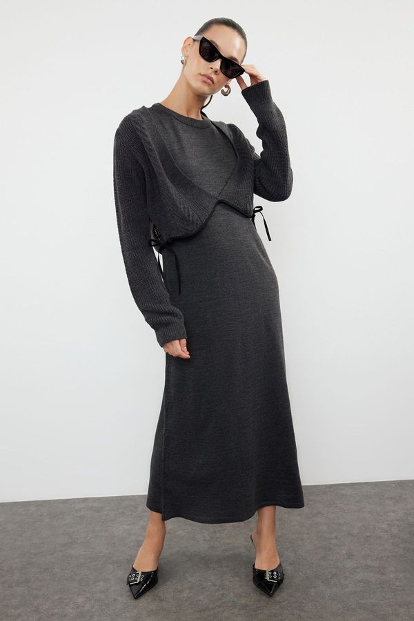 Trendyol Trendyol Anthracite Maxi Knitwear Extra Cardigan Dress