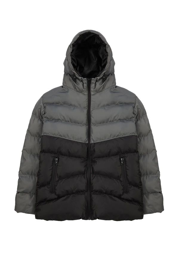 Trendyol Trendyol Anthracite Regular Fit Color Blocked Wind Resistant Puffer Winter Jacket