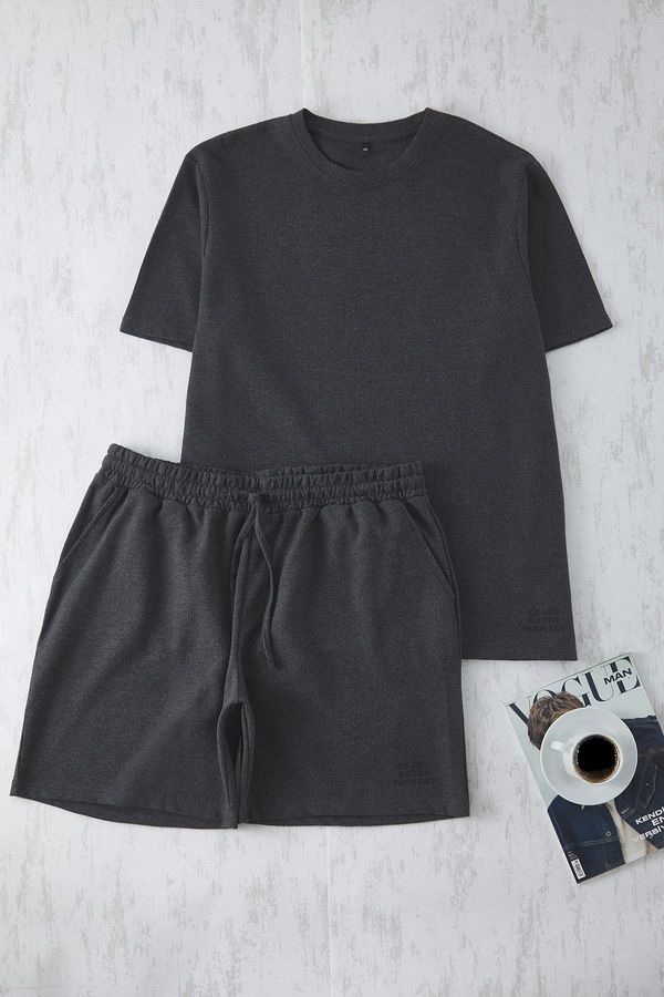 Trendyol Trendyol Anthracite Regular Fit Waffle Knitted Shorts Pajama Set