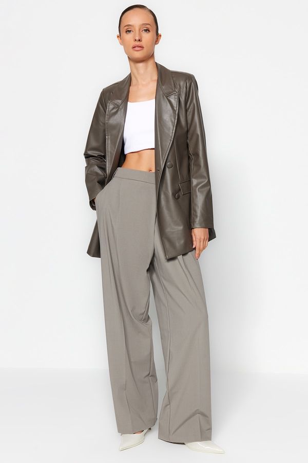 Trendyol Trendyol антрацит имитация кожа редовни облицовани двуреден затворен тъкани нетактичност яке