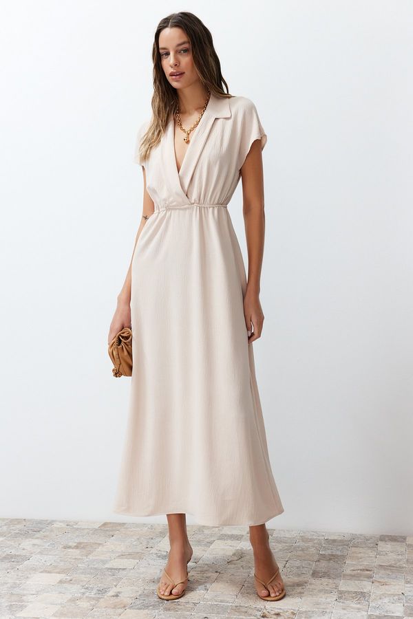 Trendyol Trendyol Beige A-Line Double Breasted Neck Aerobin Woven Midi Dress